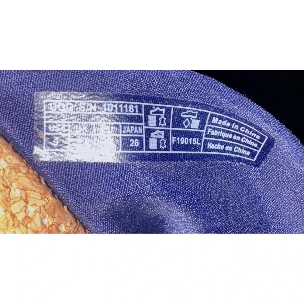 UGG Trina Espadrille Wedge Sandals Womens 9 Navy Blue Excellent Bow Ankle Wrap